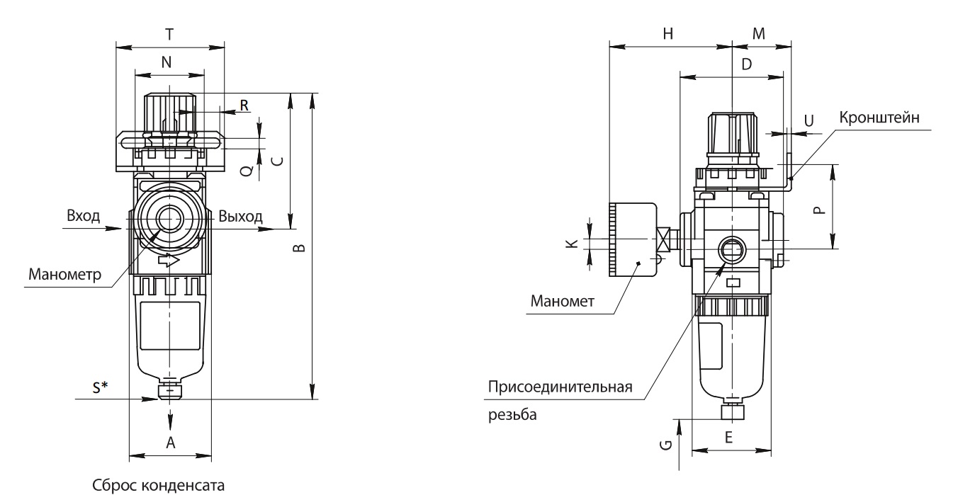 Фильтр-регулятор SA-W20-08 G1/4" 550 нл/мин Фильтр-регулятор SA-W20-08 G1/4" 550 нл/мин