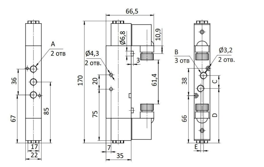 SV-C-EE-52-06 Схема работы 5/2 G1/8" 1500 Нл/мин